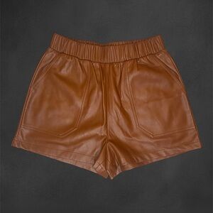 NWT Steve Madden Faux the Record Cognac Soft Leather Women Shorts Pockets Small